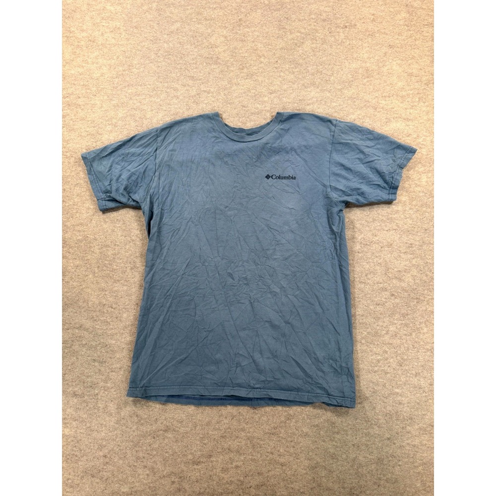 Columbia Sportswear Mens Medium Blue Mount Hood Graphic T Shirt Cotton Crew Neck